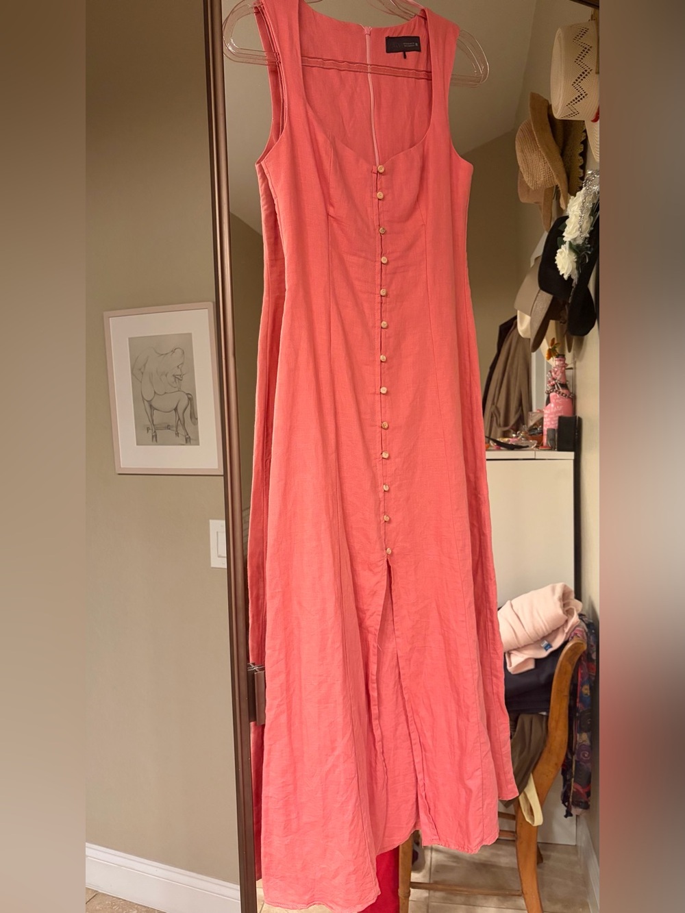 NWOT - Zara - Linen Sleeveless Coral Button-Front Maxi Dress